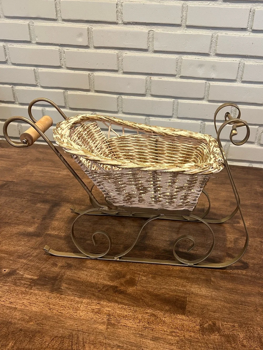 Festive White Wicker Sleigh Holiday Centerpiece
